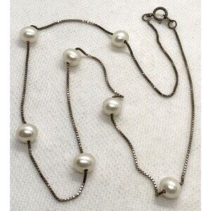 Vintage IPS Floating‎ 6.8mm Pearl 18'' Necklace Sterling 925 Silver 4.7g Italy